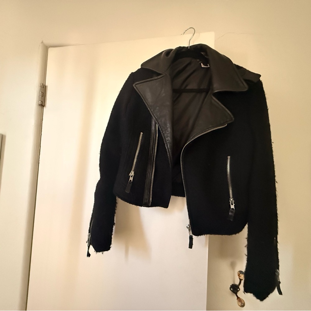 True Religion black boucle moto Jacket with Leather Accents